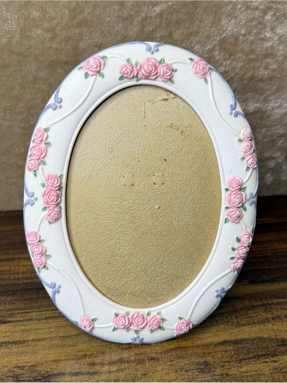 Vintage 3D Pink Rose Ceramic Oval Picture Frame 5x7” Cottagecore 80s 90s Wedding